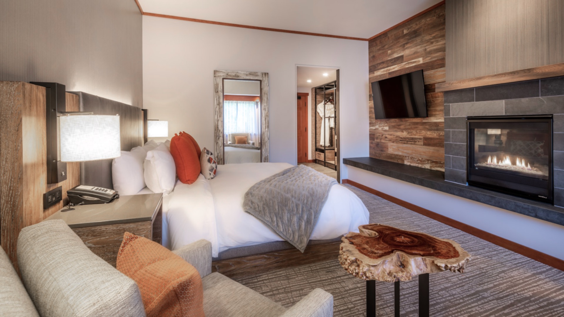Classic Room — slate fireplace beside the bed